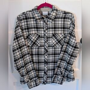 Columbia Women's Plaid Button Up Shirt, Size L, white/black/blue